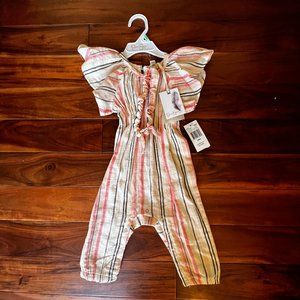18M Jessica Simpson Pink/White/Grey Striped Romper and Headband